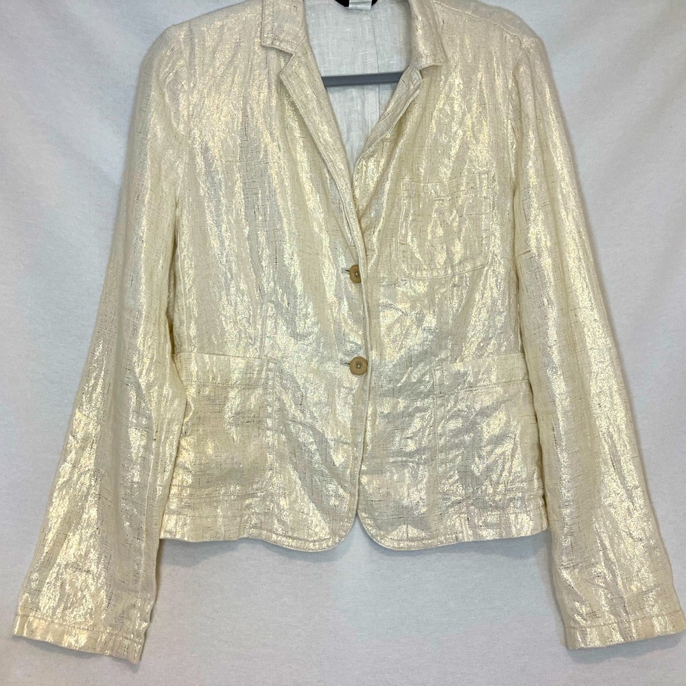 J. Crew 100% Linen Metallic Gold Single-breasted Blazer Women Size 12 Party